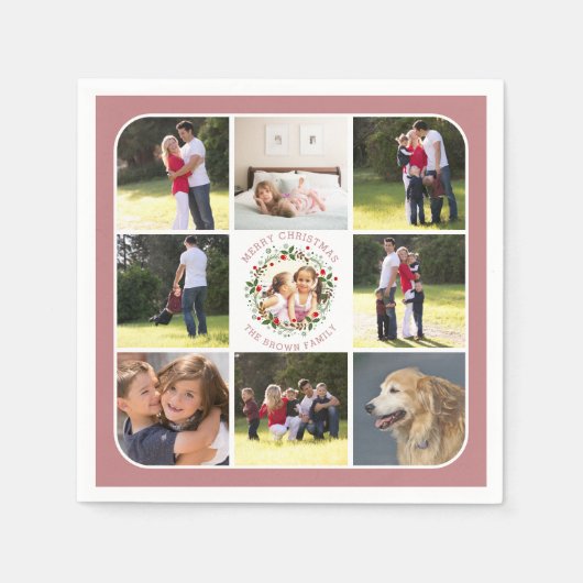 Kerstmis, negen foto's stoffig roos roze servet (Voorkant)