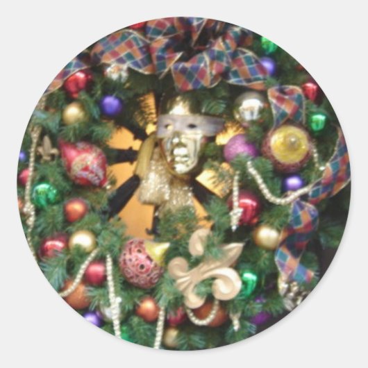 KERSTMIS NEW ORLEANS KRANS RONDE STICKER (Voorkant)