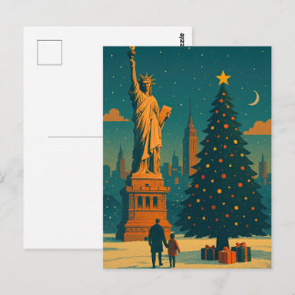 Kerstmis New York in oude stijl  – Standbeeld van  Briefkaart