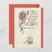 Kerstmis, nieuwjaar, boot, briefkaart (Voorkant / Achterkant)