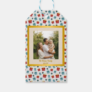 Kerstmis & Nieuwjaar cadeau achtergrondpatroon Cadeaulabel