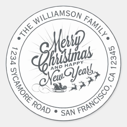 Kerstmis Nieuwjaar Retouradres Vintage Ronde Sticker (Voorkant)