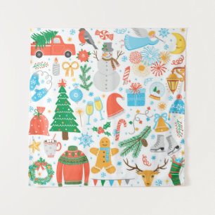Kerstmis, Nieuwjaarspictogram ingesteld. Winter fe Wandkleed