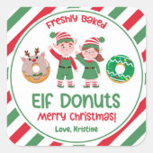 Kerstmis Noordpool Elf Donuts Gift Vierkante Sticker (Voorkant)