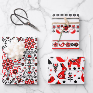 Kerstmis Noordse Scandinavische Zwarte Rood Inpakpapier Vel