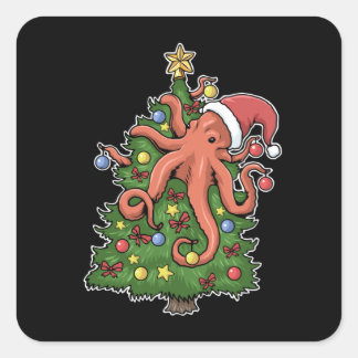 Kerstmis - Octopus Kraken Squid Gift kerstboom Vierkante Sticker
