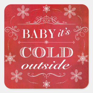Kerstmis of Apres-Ski Rode en witte sneeuwvlokken Vierkante Sticker