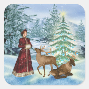 Kerstmis of Victoriaans winterstickers met yule Vierkante Sticker