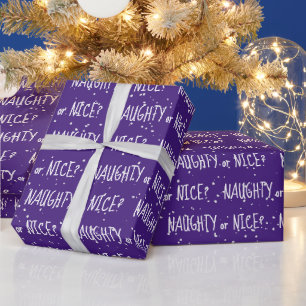 Kerstmis ONDEUGEND of NICE Tekst in Sneeuwvlokken Cadeaupapier
