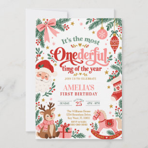 Kerstmis Onederful Roze Eerste Verjaardag Kaart