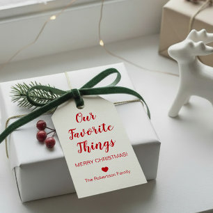 Kerstmis onze favoriete dingen voor het kerstseizo cadeaulabel
