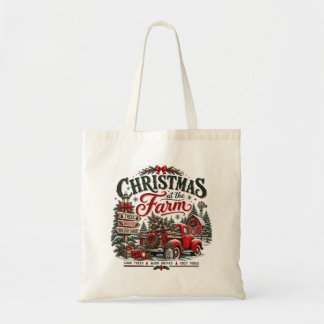 Kerstmis op de boerderij Rode Truck Festieve Winke Tote Bag