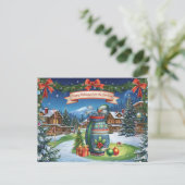 Kerstmis op de golfbaan met golftas op het gras briefkaart (Staand voorkant)