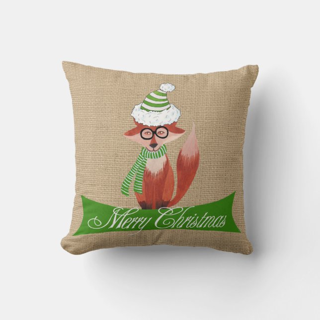 Kerstmis op Faux Burlap Pillow Kussen (Voorkant)