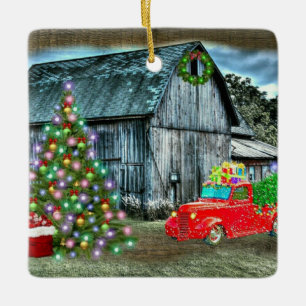 Kerstmis op het Boerderij Rustic Barn Keramisch Ornament