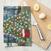 Kerstmis op het Boerderij Rustic Barn Theedoek (Quarter Fold)