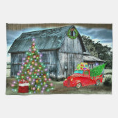 Kerstmis op het Boerderij Rustic Barn Theedoek (Horizontaal)