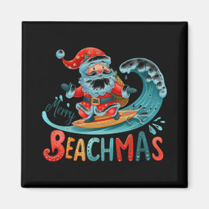 Kerstmis op het strand Kerstman Surft Retro T Shir Magneet