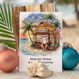 Kerstmis op het tropische strand Tiki Bar Feestdagenkaart