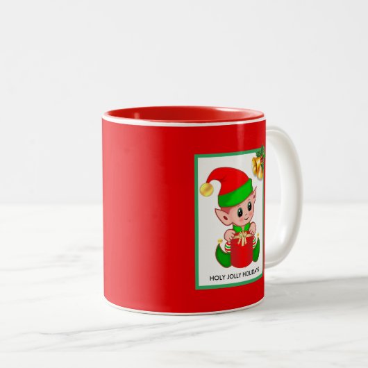 Kerstmis op rood tweekleurige koffiemok (Voorkant rechts)