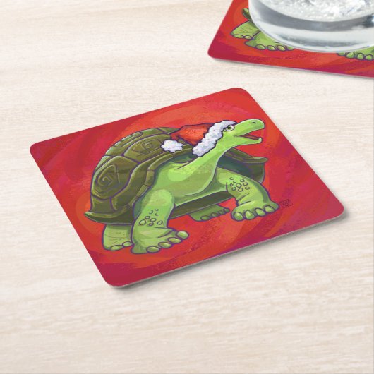 Kerstmis op rood vierkante kartonnen onderzetter (Schuin)