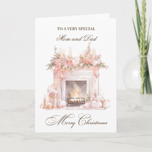 Kerstmis open haard Mam & Pap Feestdagen Kaart (Voorkant)