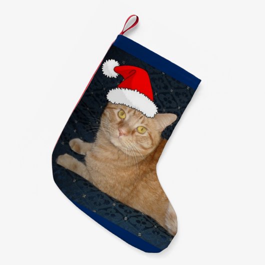 Kerstmis Oranje Tabby Cat Kleine Kerstsok (Voorkant (Hangend))