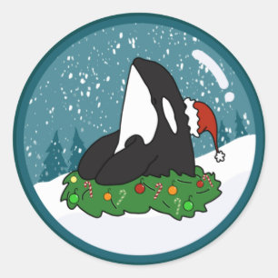 Kerstmis Orca Killer Whale Ronde Sticker
