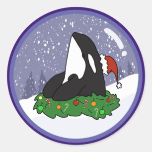 Kerstmis Orca Killer Whale Ronde Sticker