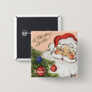 Kerstmis Oud-Hollands Hallo! Jolly Santa Claus Vierkante Button 5,1 Cm