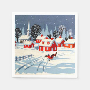 Kerstmis Oud Kerk Winter Sneeuw Paard Servet