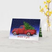 Kerstmis | Oude rode vrachtwagen met dennenboom Kaart (Gele Bloem)