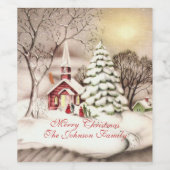 Kerstmis Oude Victoriaanse Landelijke Kerk Wijn Etiket (Enkel label)