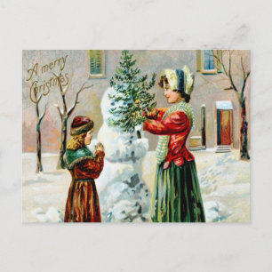 Kerstmis Ouder en Dochter Vintage  Feestdagenkaart