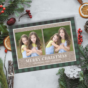 Kerstmis Ouders 2 Foto Groen Buffalo Plaid Kaart