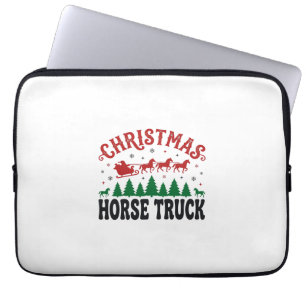 Kerstmis Paard Vrachtwagen Western Kerstman Slede Laptop Sleeve