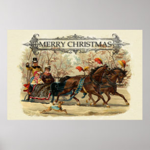 Kerstmis paarden winter vakantie plezier    poster