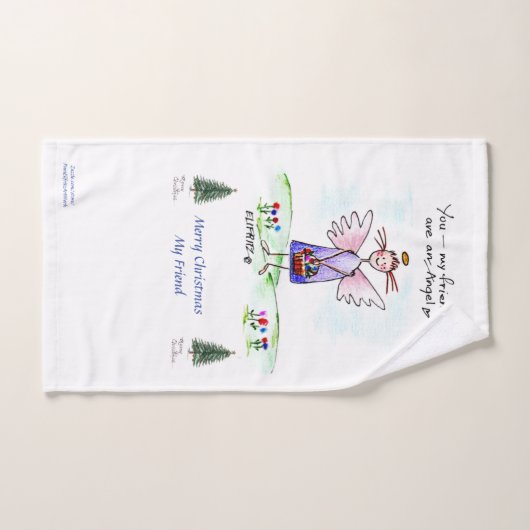 Kerstmis Paarse Engel Tekening "Jij mijn vriend" Handdoek (Handdoek)