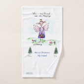 Kerstmis Paarse Engel Tekening "Jij mijn vriend" Handdoek (Handdoek)
