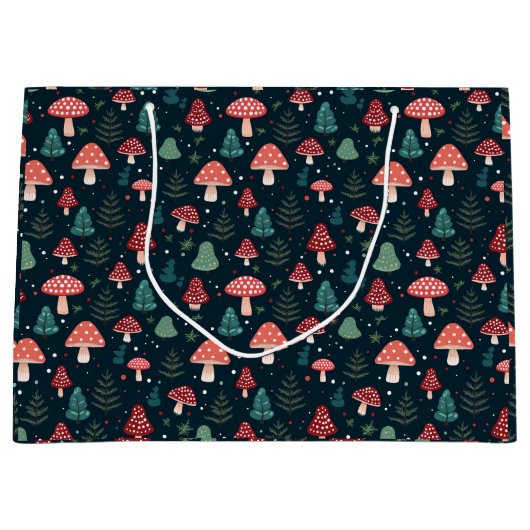 Kerstmis Paddestoel Patroon Vakantie Groot Cadeauzakje (Voorkant)
