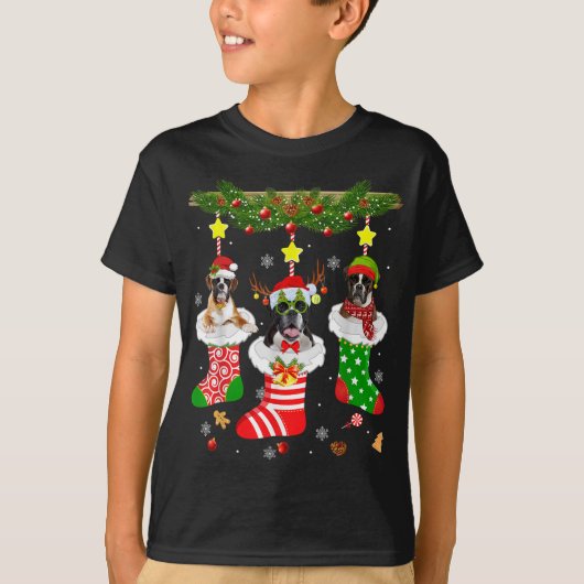 Kerstmis Pajama Boxer Hondenliefhebber Xmas Socks T-shirt (Voorkant)