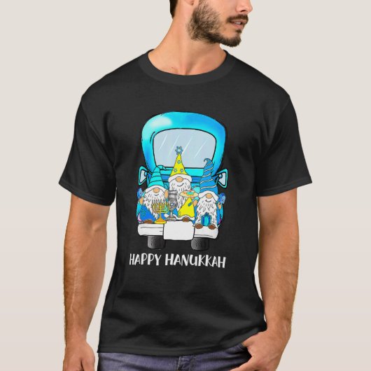 Kerstmis Pajama Gnomen op Truck Happy Hanukkah T-shirt (Voorkant)
