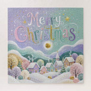 Kerstmis Pastel Winterdorp Sneeuwhuizen Legpuzzel