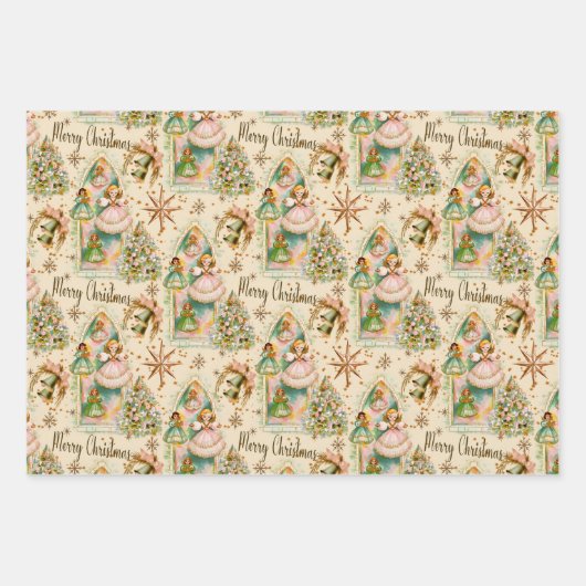 Kerstmis-pastelengelen-inpakpapier uit het midden  inpakpapier vel (Voorkant)