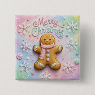 Kerstmis Pastelkleurige Gemberkoekman Sneeuwvlokke Vierkante Button 5,1 Cm