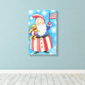 Kerstmis, patriottische kerstman met vlag canvas afdruk (Insitu (Houten vloer))