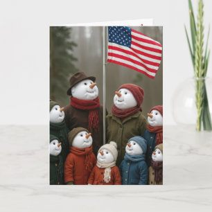 Kerstmis Patriottische Sneeuw Familie Met Amerikaa Kaart