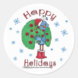 Kerstmis Peacock Ronde Sticker