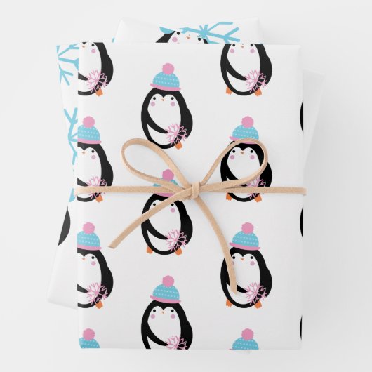 Kerstmis Penguin Snowflakes Whimsical Inpakpapier Vel (In situ)