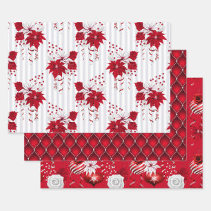 Kerstmis Pepermunt   Poinsettia Suikerstokje Inpakpapier Vel
